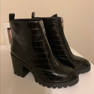 Faux patent leather booties